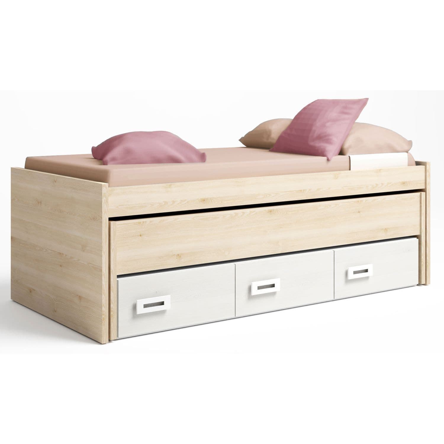 Cama Compacta Estructura 30 mm - Dos Camas con cajones Pino Blanco - Imagen 1