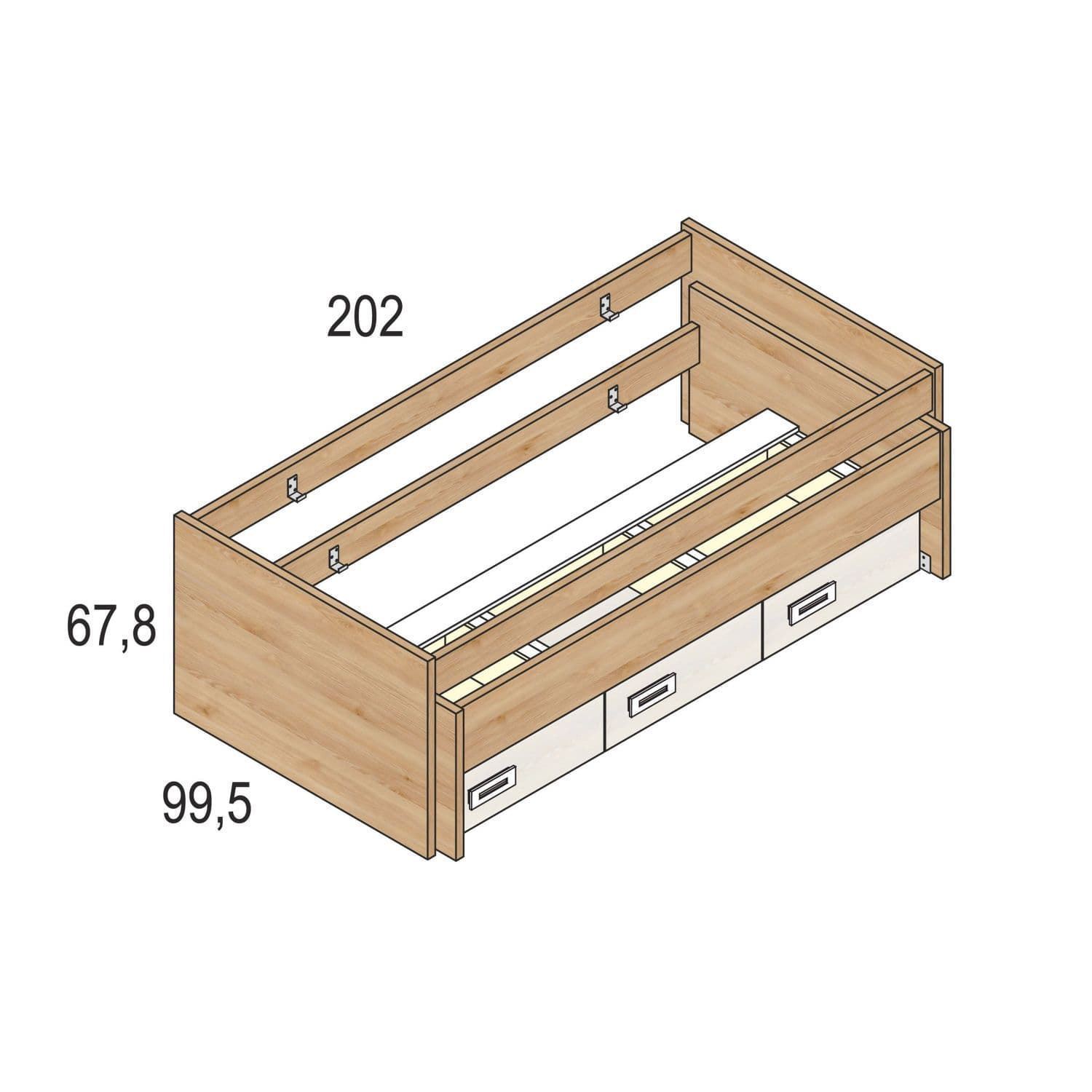 Cama Compacta Estructura 30 mm - Dos Camas con cajones Pino Blanco - Imagen 2