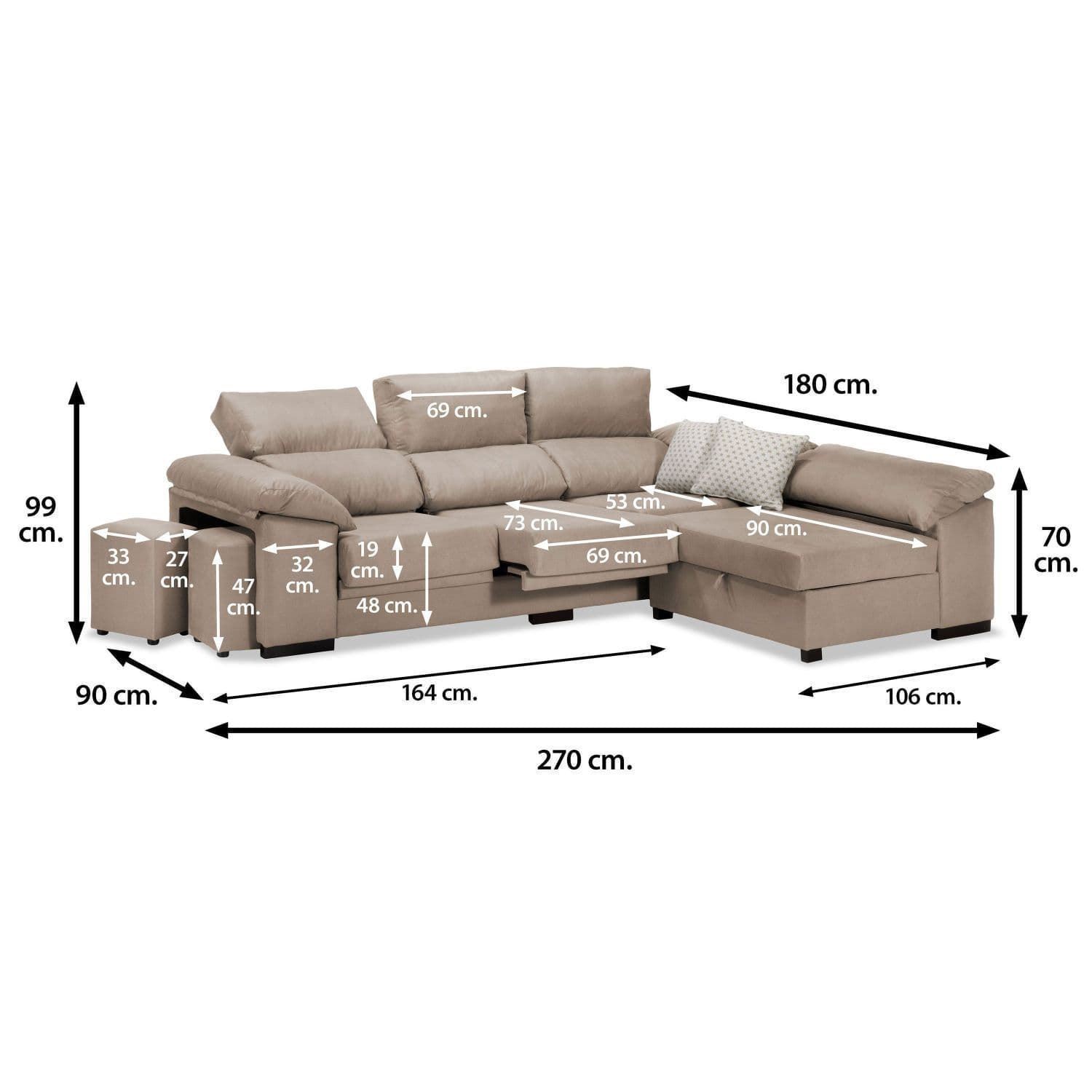 Chaiselongue Ekolive Abatible 3 Plazas Beige - Imagen 8