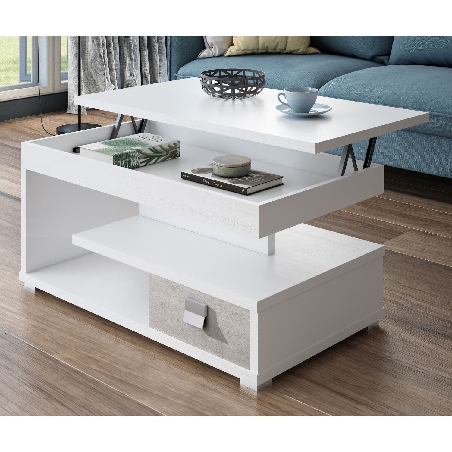 Mesa de Centro Atalanta Elevable Pozzolana (Gris Plata) - Blanco Económico - Imagen 1