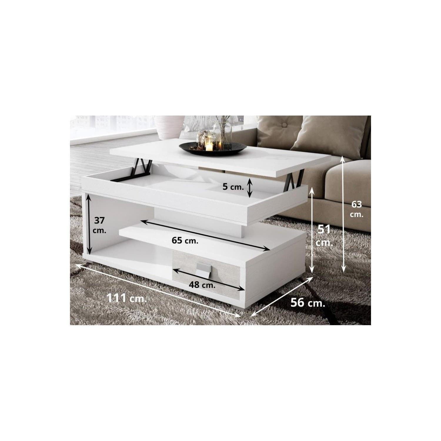 Mesa de Centro Atalanta Elevable Pozzolana (Gris Plata) - Blanco Económico - Imagen 2