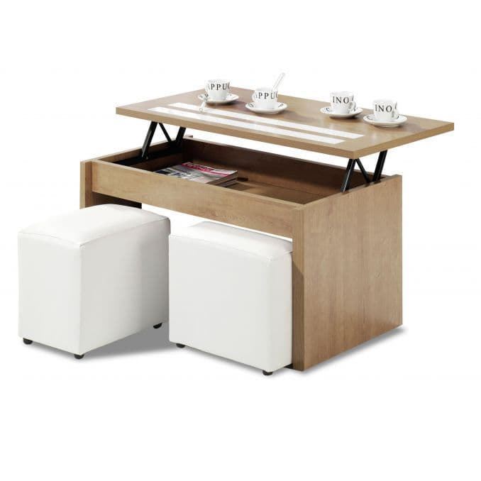 Mesa de Centro Esther Elevable Cajón Cambrian y Blanco 101 cm - Imagen 1