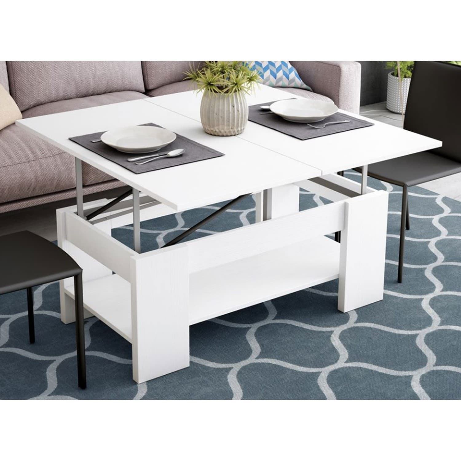 Mesa de Centro Lucía Convertible Blanco Poro - Imagen 1