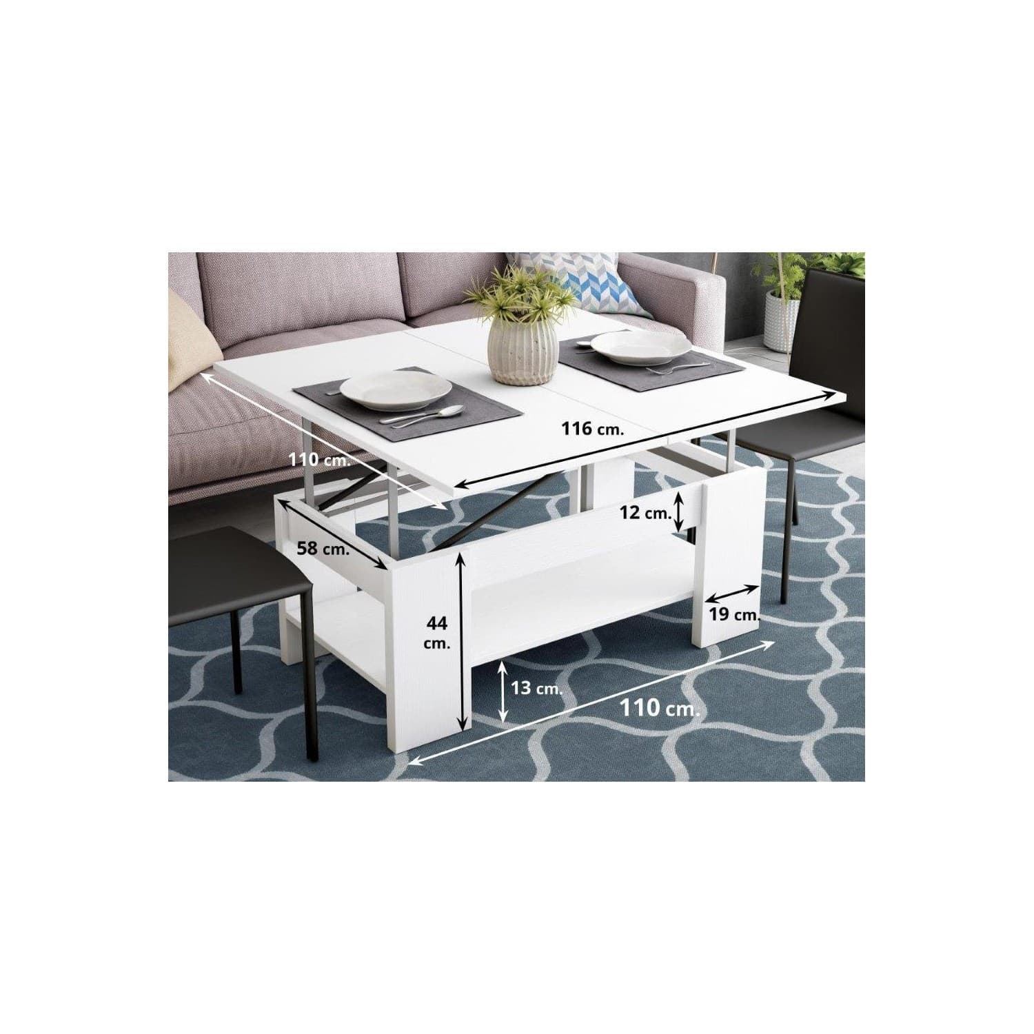 Mesa de Centro Lucía Convertible Blanco Poro - Imagen 3