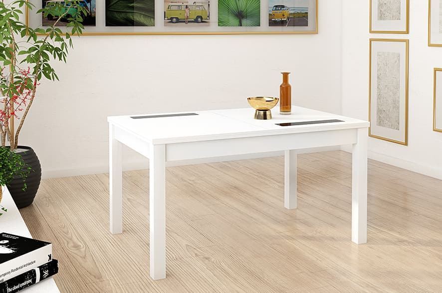 Mesa de Comedor Extensible Blanco y Negro Cristal 140 cm - Imagen 2