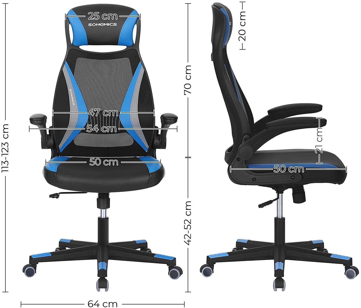 Silla Gaming de Malla color Negro Azul y Gris Oscuro - Imagen 4