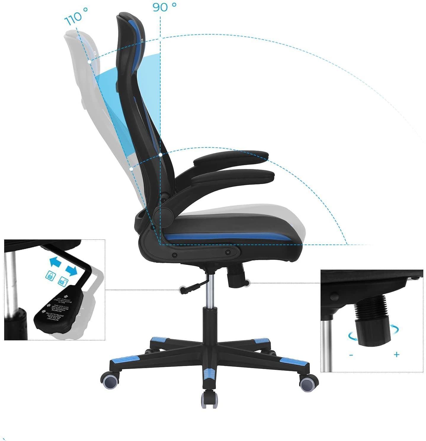 Silla Gaming de Malla color Negro Azul y Gris Oscuro - Imagen 6