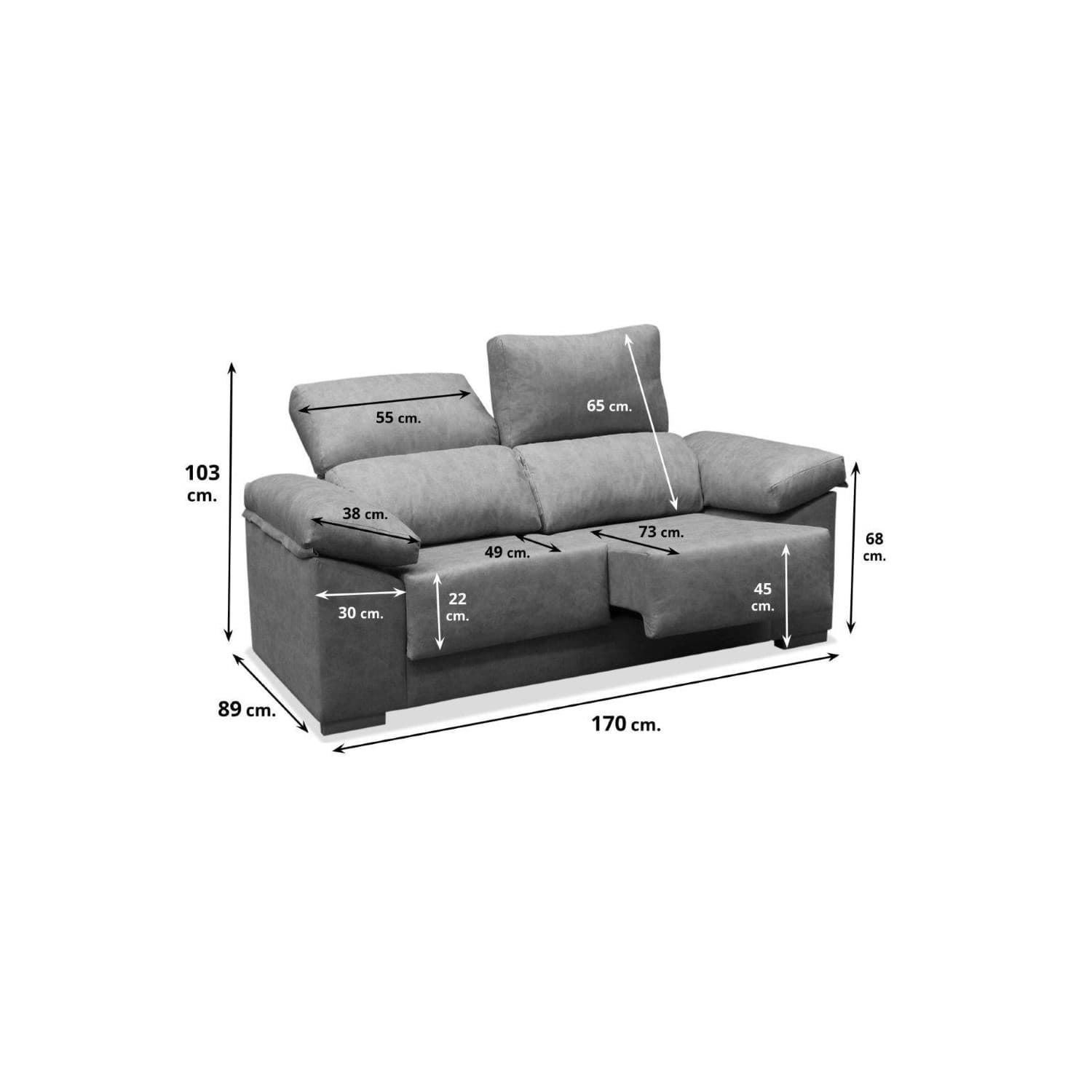 Sofá Chloe 2 Plazas Gris Acualine® Reclinable - Imagen 2